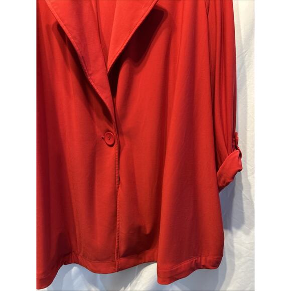SUSAN GRAVER Woman 2x Red Jersey Knit Blazer Roll Tab Sleeves 1 Button Holiday - Picture 4 of 14